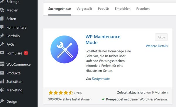 Activate WordPress maintenance mode